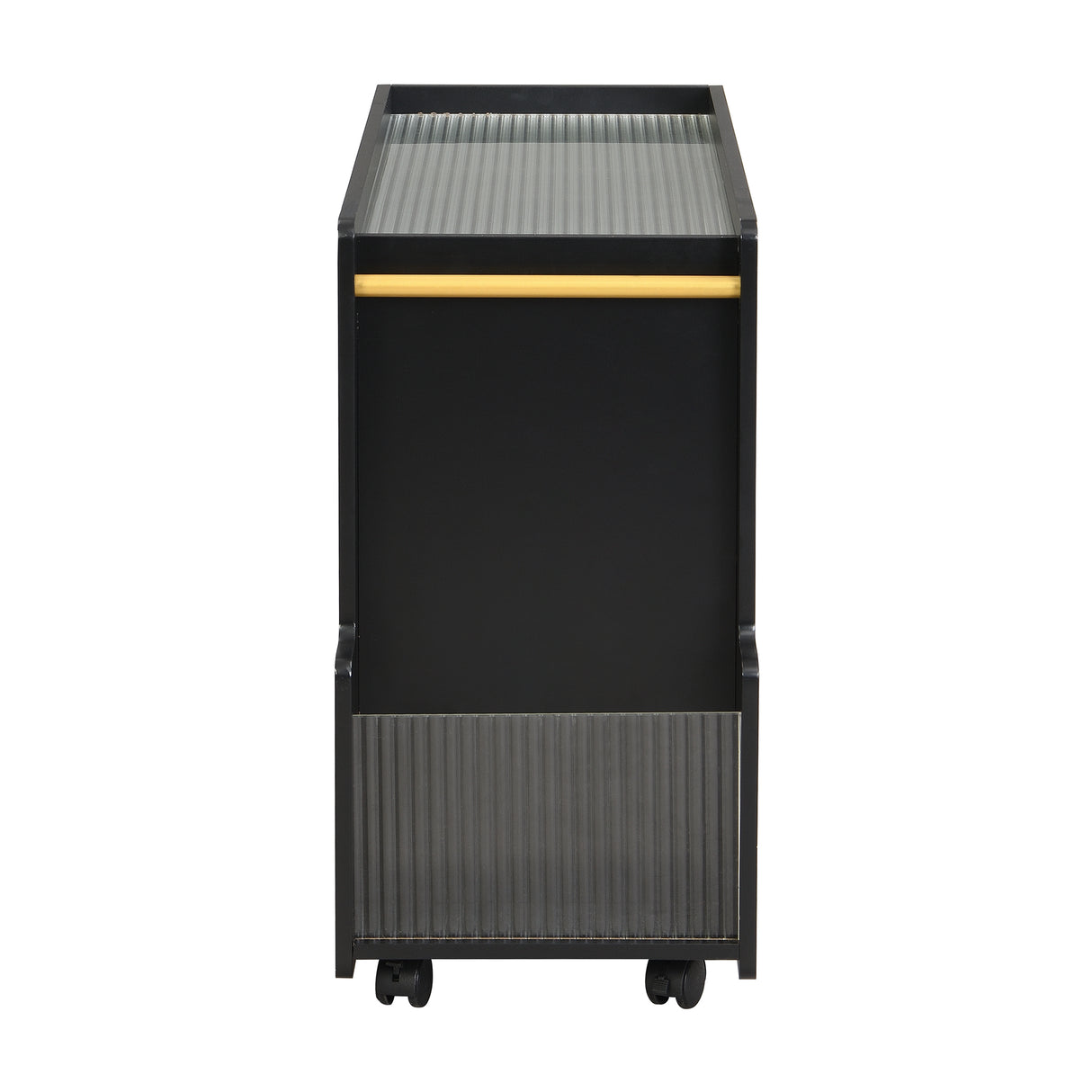 Stylish mobile desk with lockable wheels,bedside table with 5mm thick grooved tempered glass and gold round bars ，black - V.I.P Digital Presence