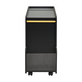 Stylish mobile desk with lockable wheels,bedside table with 5mm thick grooved tempered glass and gold round bars ，black - V.I.P Digital Presence