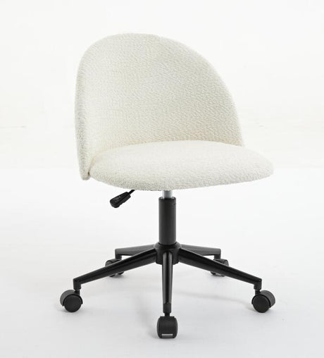Velvet fabric office chair, mid back adjustable rotating computer chair, black legs, cushioned office chair with wheels ，White - V.I.P Digital Presence