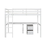 Twin Loft Wood Bed with Under-bed, Built-in Desk, a Storage Cabinet of 2 Drawers, Guardrails, Ladder,White - V.I.P Digital Presence
