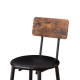 Round bar stool set with shelf upholstered stool with backrest Rustic Brown 23.62'' W x 23.62'' D x 35.43'' H - V.I.P Digital Presence