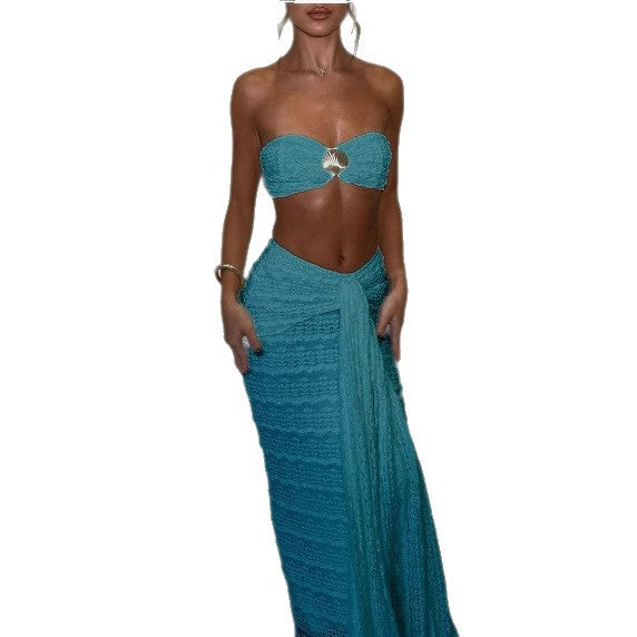 Lace Jacquard Vacation Seaside Leisure Swimsuit Two Piece Set - V.I.P Digital Presence