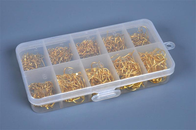 LEO 500pcs/box Multiple Sizes Golden Fishing Hooks Anti-corrosion Flat Head Barbed - V.I.P Digital Presence