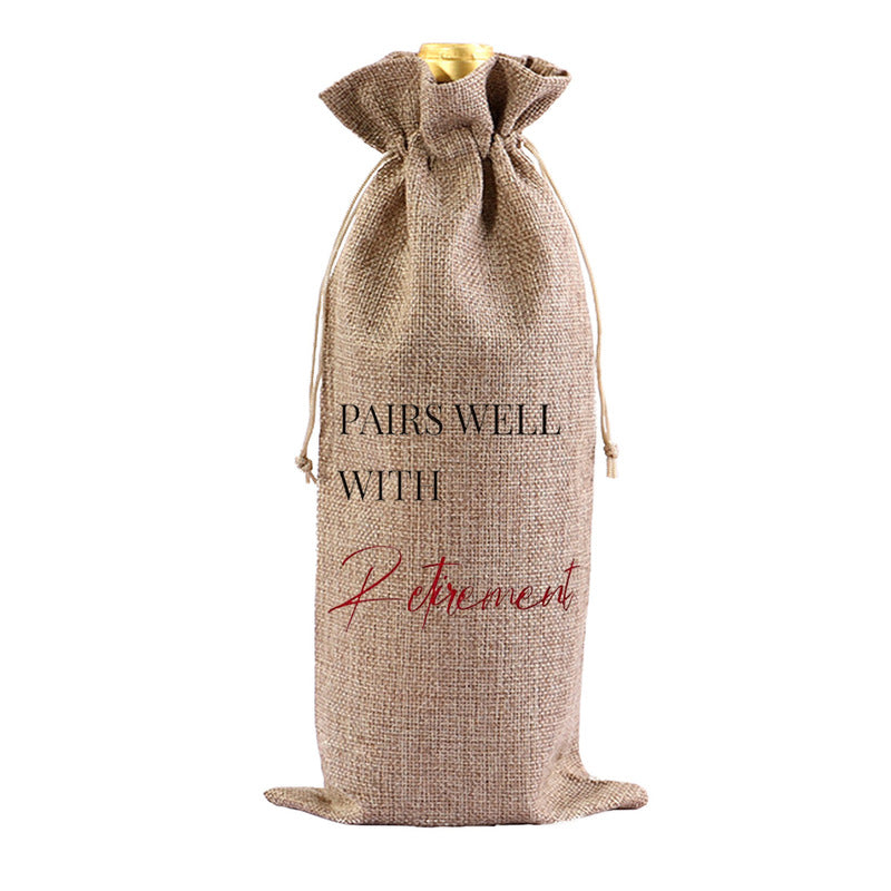 Red Wine Bag for Retirement Celebration: Party Wine Packaging Bag, Imitation Linen Drawstring Pouch, Gift Bag - V.I.P Digital Presence