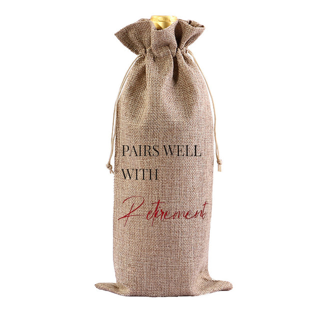 Red Wine Bag for Retirement Celebration: Party Wine Packaging Bag, Imitation Linen Drawstring Pouch, Gift Bag - V.I.P Digital Presence