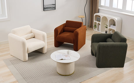 Modern style chair with sheepskin Sherpa fabric soft cushion, comfortable armchair, soft with backrest and pillow, seaweed green - V.I.P Digital Presence
