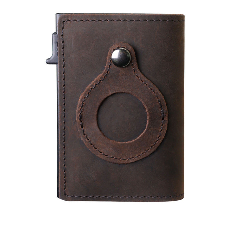 Leather Sliding Wallet Bi-Fold Credit Card Wallet Automatic Pop-Up Card Holder With Air Tag Protective Sleeve - V.I.P Digital Presence