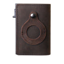 Leather Sliding Wallet Bi-Fold Credit Card Wallet Automatic Pop-Up Card Holder With Air Tag Protective Sleeve - V.I.P Digital Presence
