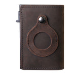 Leather Sliding Wallet Bi-Fold Credit Card Wallet Automatic Pop-Up Card Holder With Air Tag Protective Sleeve - V.I.P Digital Presence