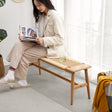 Woven Design Natural Oak Wood Dining Bench Bed Bench for Dining Room, Bedroom, Bathroom - V.I.P Digital Presence