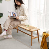 Woven Design Natural Oak Wood Dining Bench Bed Bench for Dining Room, Bedroom, Bathroom - V.I.P Digital Presence