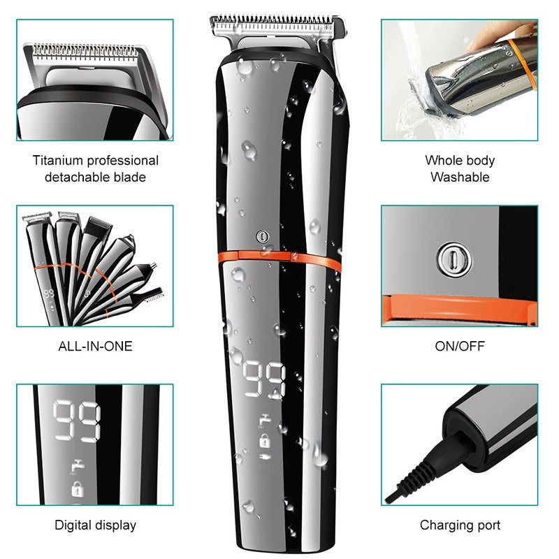 New 6 in 1 Multifunctional Hair Clippers Electric Hair Clippers Rechargeable Water Wash LCD Digital Display Haircutting Set - V.I.P Digital Presence