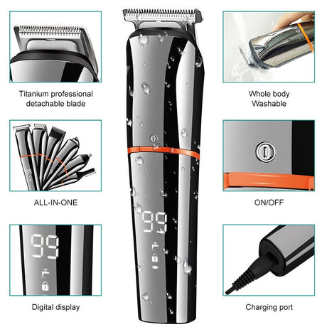 New 6 in 1 Multifunctional Hair Clippers Electric Hair Clippers Rechargeable Water Wash LCD Digital Display Haircutting Set - V.I.P Digital Presence