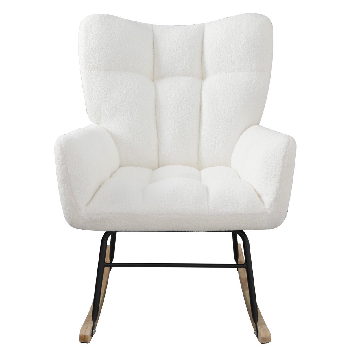 Teddy fabric rocking chair, cushioned rocking chair with high backrest, modern rocking chair, white - V.I.P Digital Presence