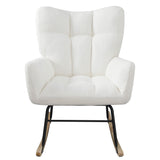 Teddy fabric rocking chair, cushioned rocking chair with high backrest, modern rocking chair, white - V.I.P Digital Presence