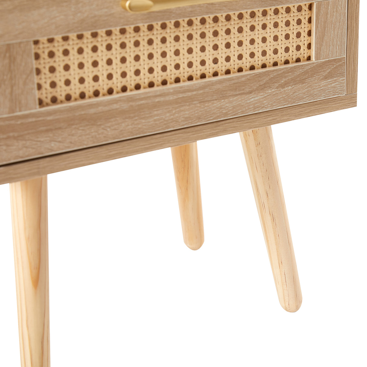 15.75" Rattan End table with Power Outlet & USB Ports  Modern nightstand with drawer and solid wood legs - V.I.P Digital Presence