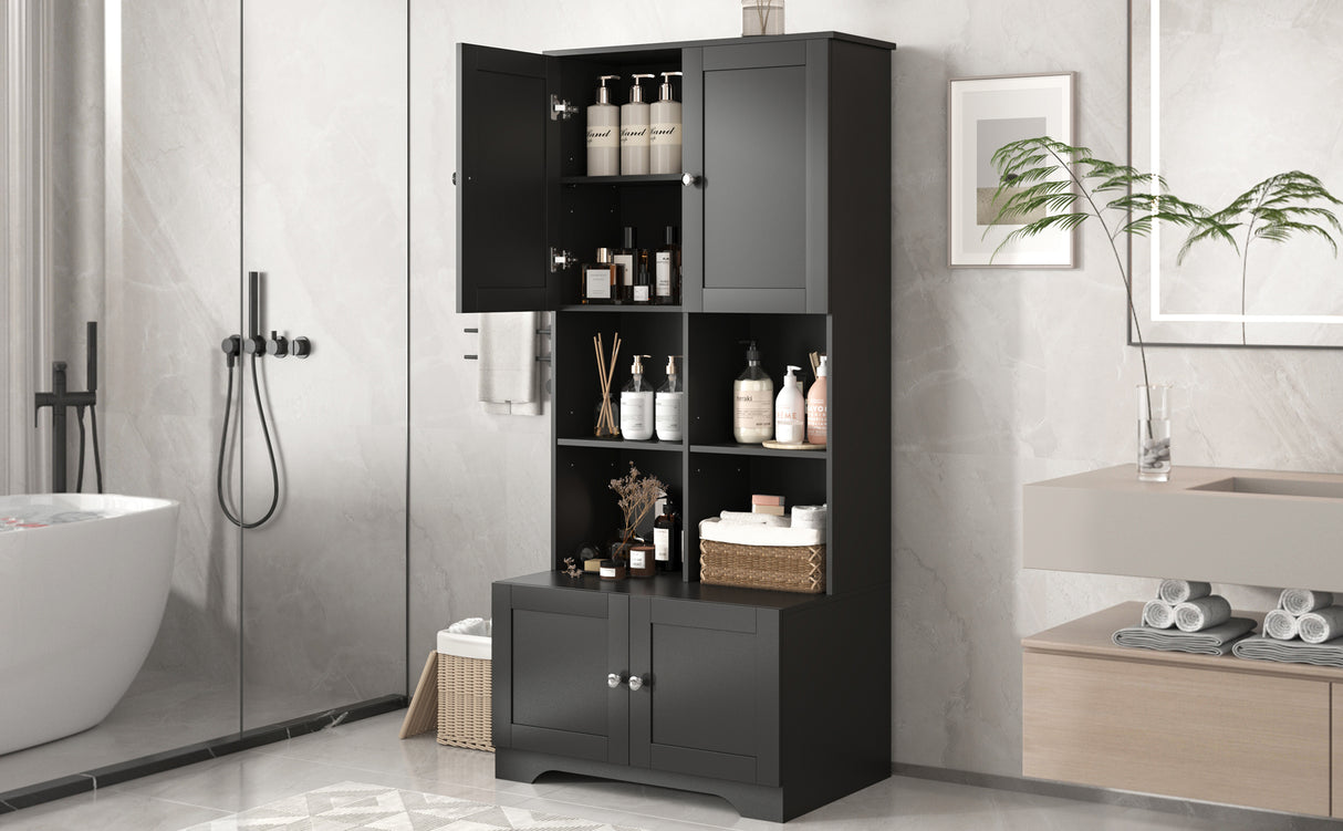 Bathroom storage cabinet, 4-door independent cabinet, adjustable shelf, open multi-layer shelf, black - V.I.P Digital Presence