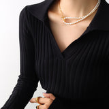 New freshwater pearl patchwork necklace made of stainless steel and 18K gold for women - V.I.P Digital Presence