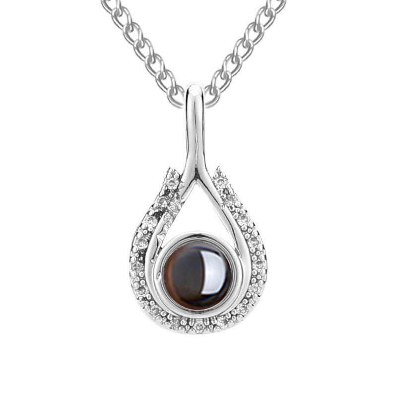 Waterdrop shaped fashion projection necklace with 100 languages. I love you. Color photos, customized lover accessories - V.I.P Digital Presence