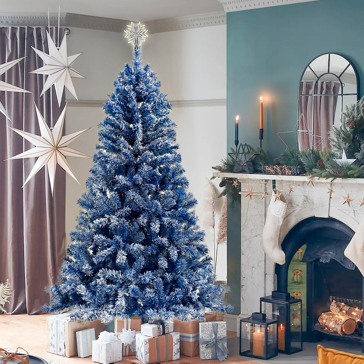 6FT pre ignited hinge chain artificial fir Christmas tree, Christmas tree snowflake flocking person with 750 Christmas branches - V.I.P Digital Presence