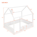 (Slats are not included) Full Size Wood Bed House Bed Frame with Fence for Kids Teens Girls Boys (White ) - V.I.P Digital Presence