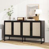 Rattan 4-Door Sideboard , Sideboard Buffet Storage Cabinet,Accent Storage Cabinet , Large Cabinet With 4 Rattan Decorated Doors - V.I.P Digital Presence