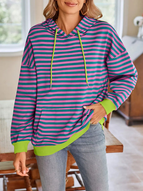 Loose casual striped hooded sweatshirt - V.I.P Digital Presence
