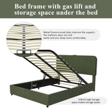 Large hydraulic storage bed with soft cushion lifting storage bed with RGB LED lights, Bluetooth speaker lychee velvet, green - V.I.P Digital Presence