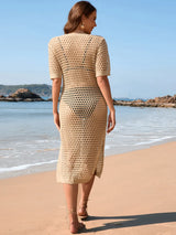 Slit Openwork Round Neck Cover-Up - V.I.P Digital Presence