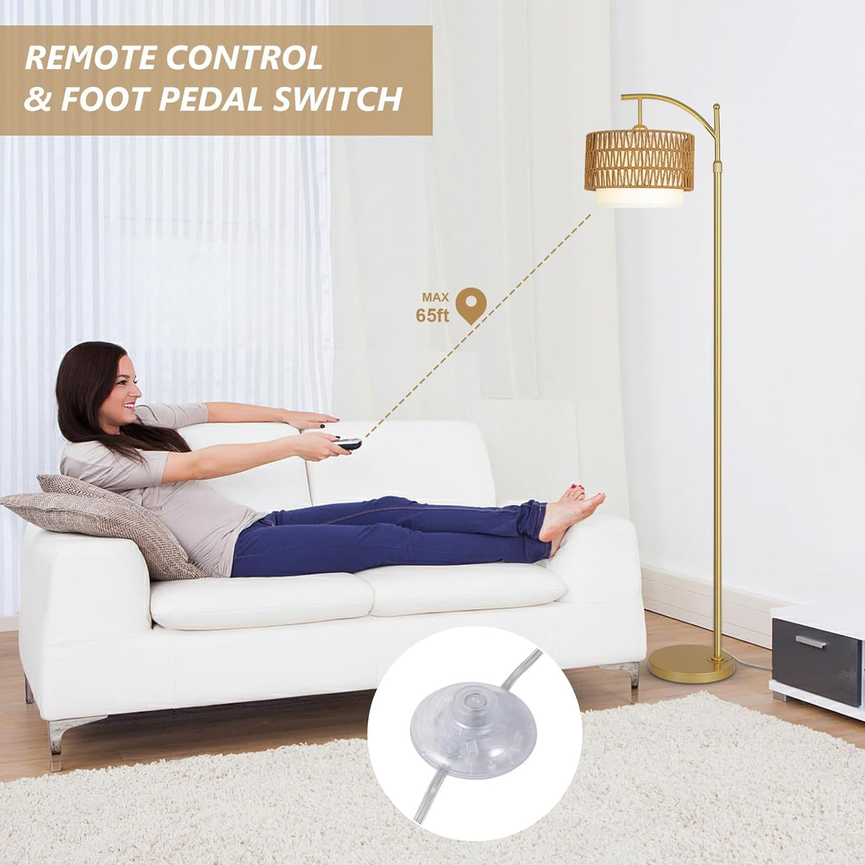 Gold Floor Lamps for Living Room with Remote & Dimmable LED Bulb, Modern Arc Floor Lamp with 3 Color Temperatures - V.I.P Digital Presence