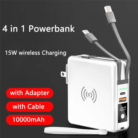 Power Bank 10000mAh With AC Plug 15W Fast Wireless Charging Powerbank USB Type C Mobile Phone Wall Charger for iPhone 14 Xiaomi - V.I.P Digital Presence
