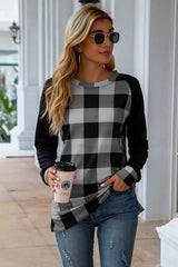 Plaid Round Neck Long Sleeve T-Shirt - V.I.P Digital Presence