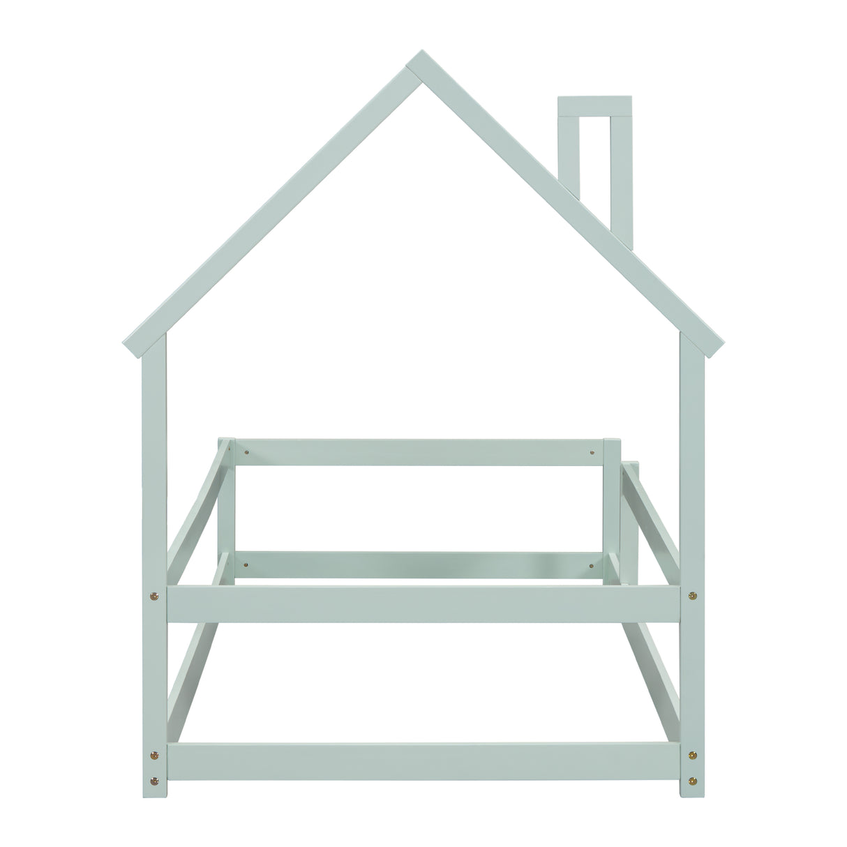 Twin Size Wood bed with House-shaped Headboard Floor bed with Fences,Light Green - V.I.P Digital Presence