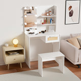 Vanity Desk Set Stool & Dressing Table with LED Lighting Mirror Drawer and Wood Cosmetic Table Chest of Drawers White Color - V.I.P Digital Presence
