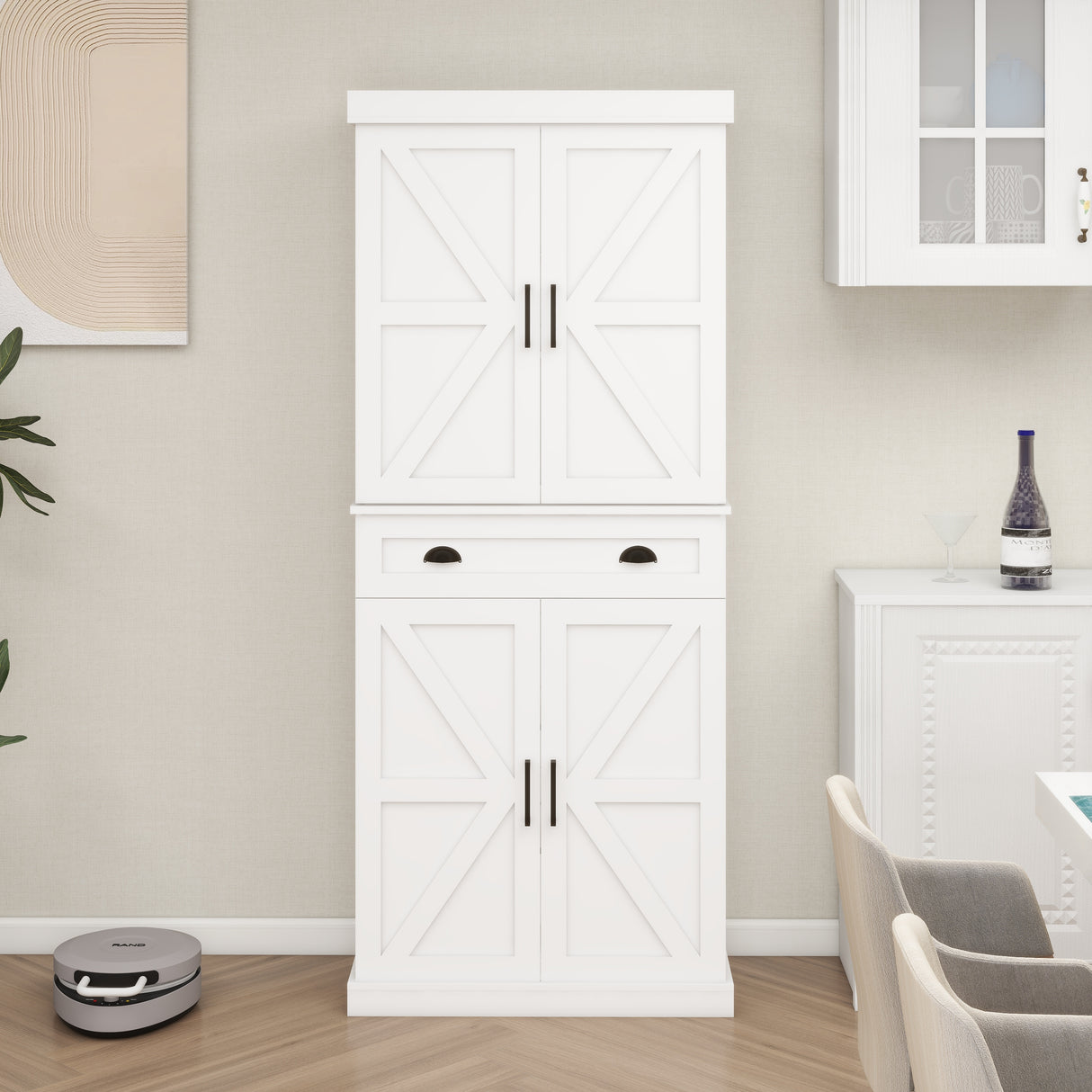 71" Kitchen Pantry Storage Cabinet with 4 Doors(2Doors with Racks)1 Drawer 2 Adjustable Shelves Freestanding Cupboard - V.I.P Digital Presence