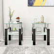 Set of 2, Modern Tempered Glass Tea Table Coffee Table End Table, Square Table for Living Room, Transparent/Black - V.I.P Digital Presence