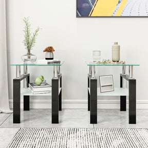 Set of 2, Modern Tempered Glass Tea Table Coffee Table End Table, Square Table for Living Room, Transparent/Black - V.I.P Digital Presence