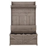Hall tree with storage desk, entrance desk with drawers and 5 hooks, display rack,Oak - V.I.P Digital Presence