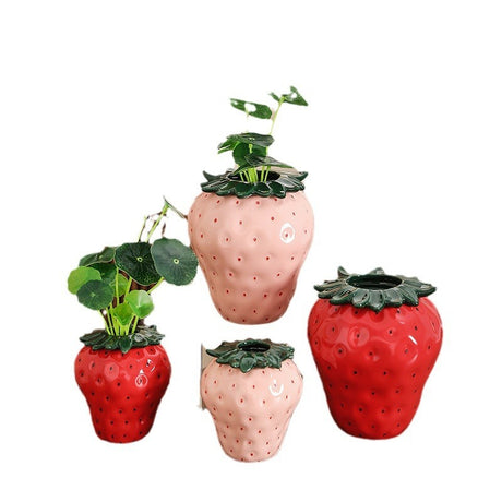 Strawberry ceramic vase, flower arrangement, living room home decoration ornament, hydroponic flower pot, high-end and high aest - V.I.P Digital Presence