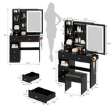 Left drawer desktop vanity+cushioned stool, 2 AC+2 USB power stations, touch sliding LED mirror, tri color switch - V.I.P Digital Presence