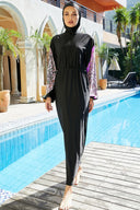 Cap, Drawstring Printed Long Sleeve Dress and Pants Swim Set - V.I.P Digital Presence