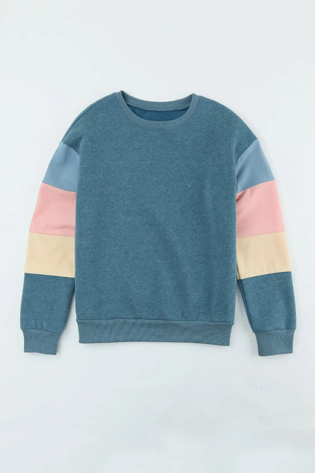 Color Block Round Neck Long Sleeve Sweatshirt - V.I.P Digital Presence