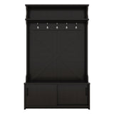 Hall tree with roof rack and storage platform, corridor shoe cabinet with sliding door, clothes hanger with 5 hooks black - V.I.P Digital Presence