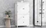 Bathroom Storage Cabinet, Cabinet with Two Doors and Drawers, Adjustable Shelf, MDF Board, White - V.I.P Digital Presence