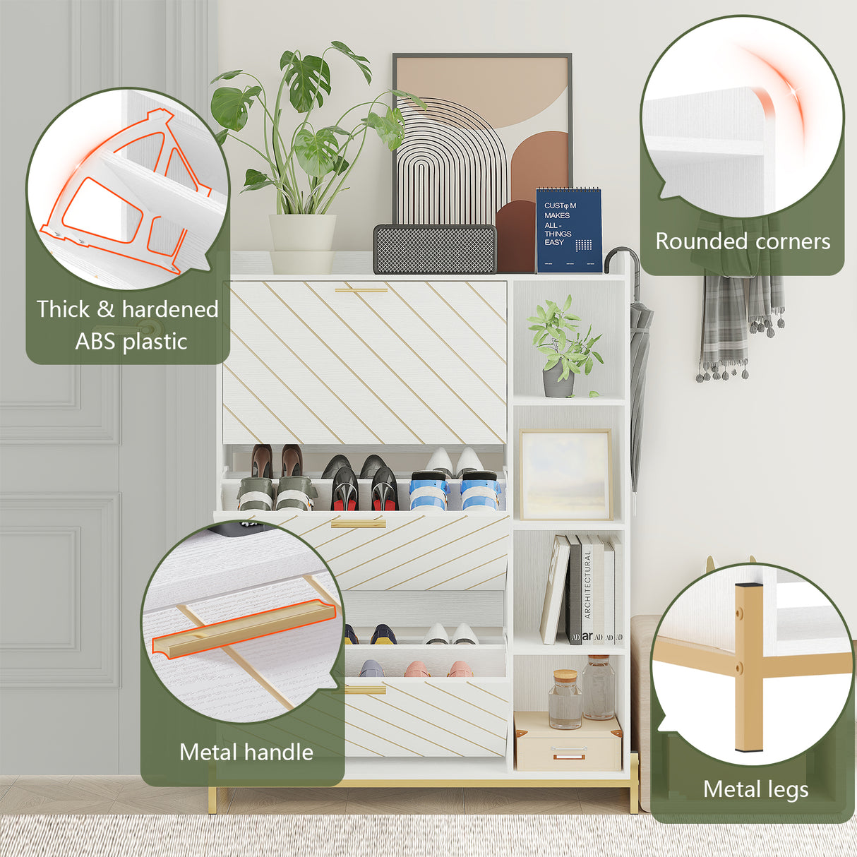Shoe Cabinet with 3 Flip Drawers & Open Shelves, Modern Entryway Shoe Storage Cabinet Slim, Narrow Hidden Shoe Rack for Heels - V.I.P Digital Presence