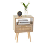 15.75" Rattan End table with drawer and solid wood legs Modern nightstand side table for living room natural - V.I.P Digital Presence