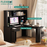 Writing desk with drawer bookshelf and charger, modern L-shaped desk with storage space, corner gaming computer desk - V.I.P Digital Presence