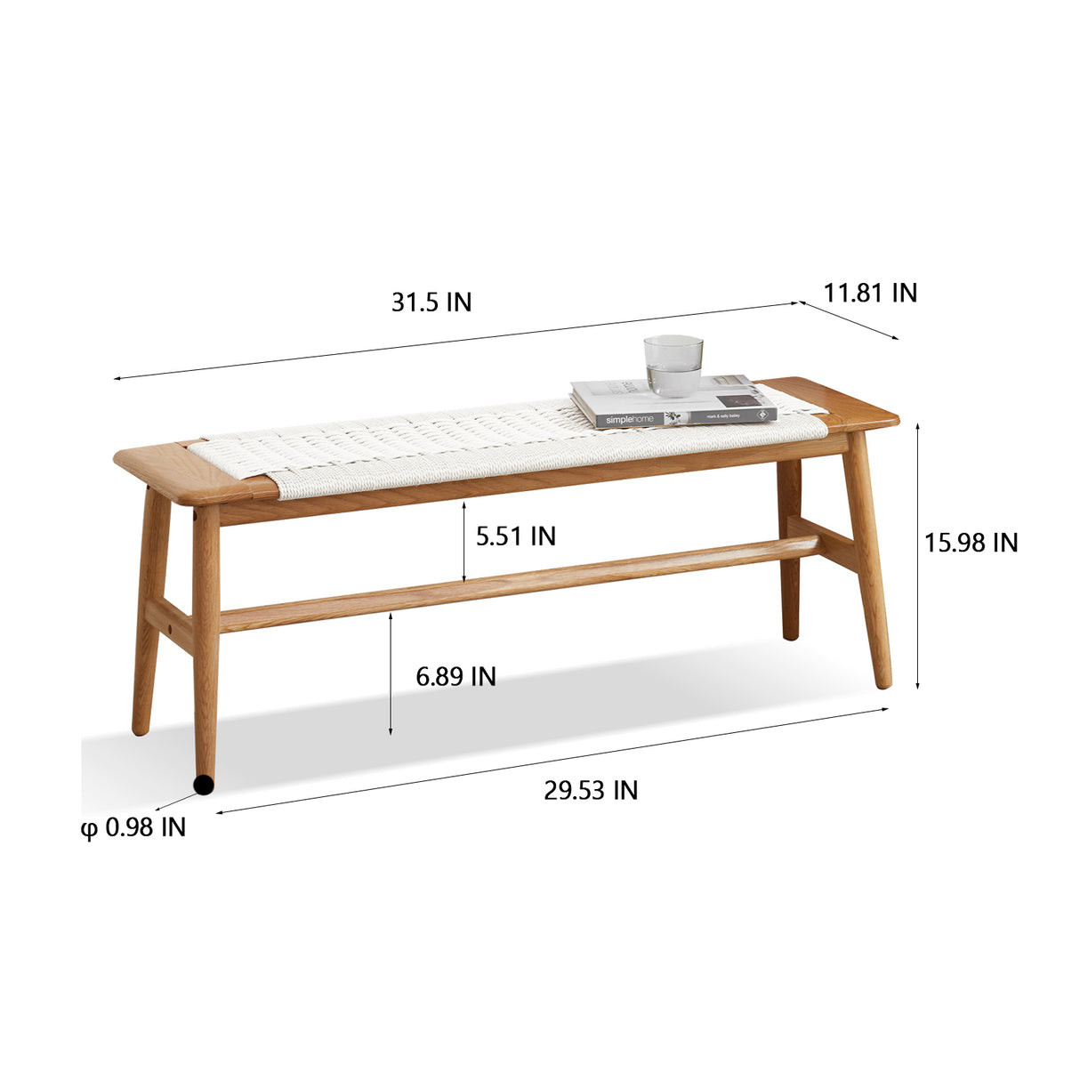 Design Natural Oak Wood Dining Bench Bed Bench for Dining Room, Bedroom, Bathroom (White) - V.I.P Digital Presence