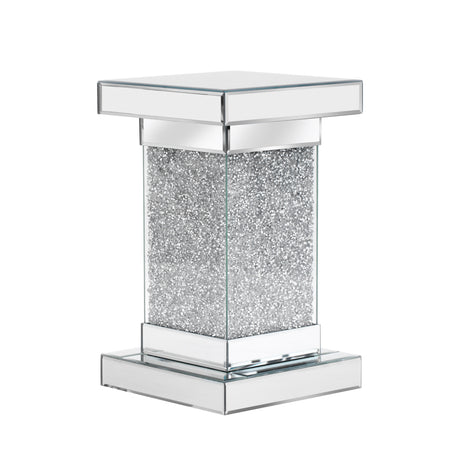 U-Can 11.8-inch silver square mirror coffee table with LED lights, modern diamond edge table, no assembly required - V.I.P Digital Presence