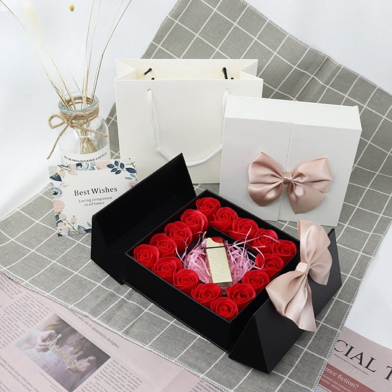 Double door 16 roses eternal flower gift box holiday necklace ring bracelet Valentine's Day jewelry packaging box - V.I.P Digital Presence